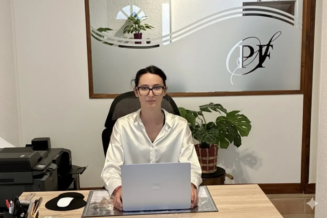 Conseillère funéraire travaillant sur un ordinateur portable à son bureau.